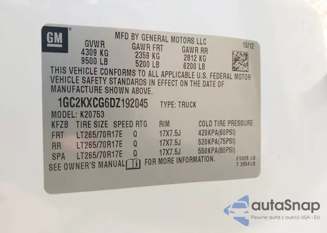 2013 Chevrolet Silverado 2500Hd Lt из США, поврежденный, VIN 1GC2KXCG6DZ192045